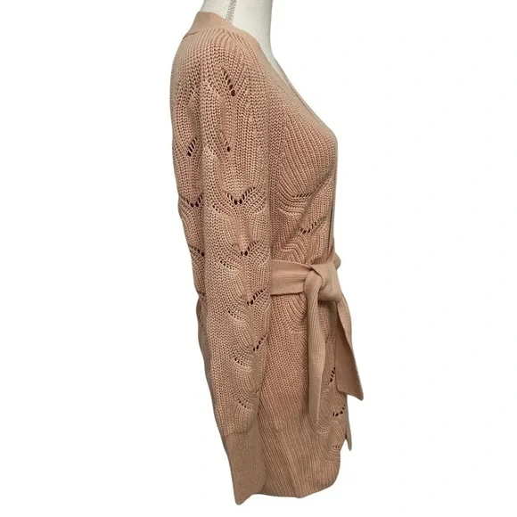 Express Pointelle Belted Cardigan Blush Pink Size Small NEW WITH TAGS Retail $88 - Picture 4 of 7